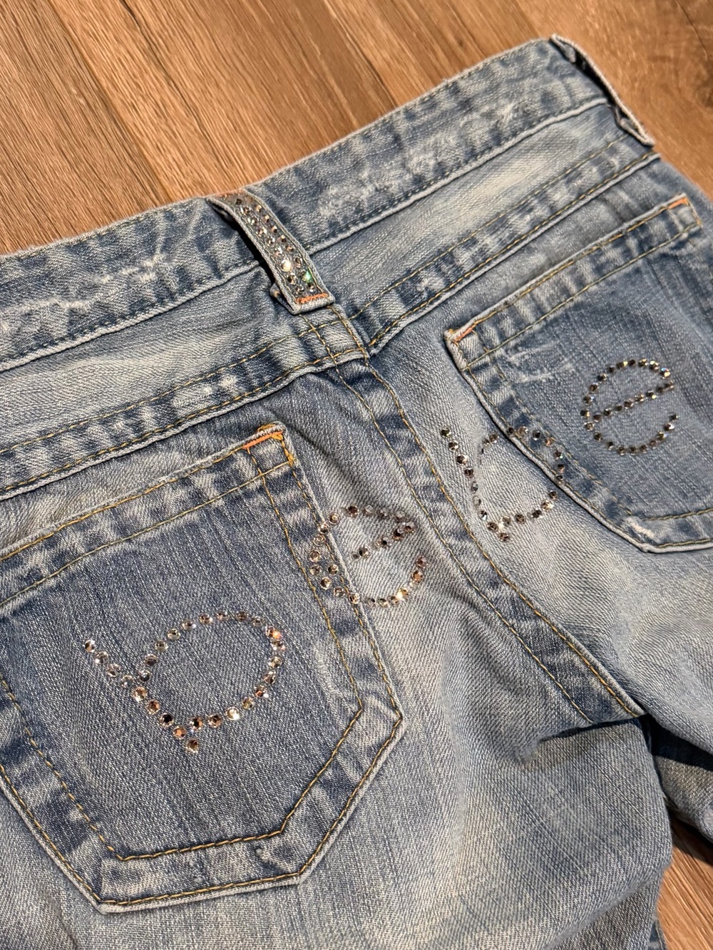 Vintage Y2K Bebe Rhinestone Denim Jeans Blue Silver Low Rise Bootcut Boot cut - Picture 2 of 12